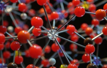 detailed view of a molecular model made with acrylic balls and steel rods