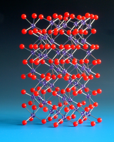 A Beevers miniature model showing the crystal structure of alumina, made with acrylic balls and steel rods